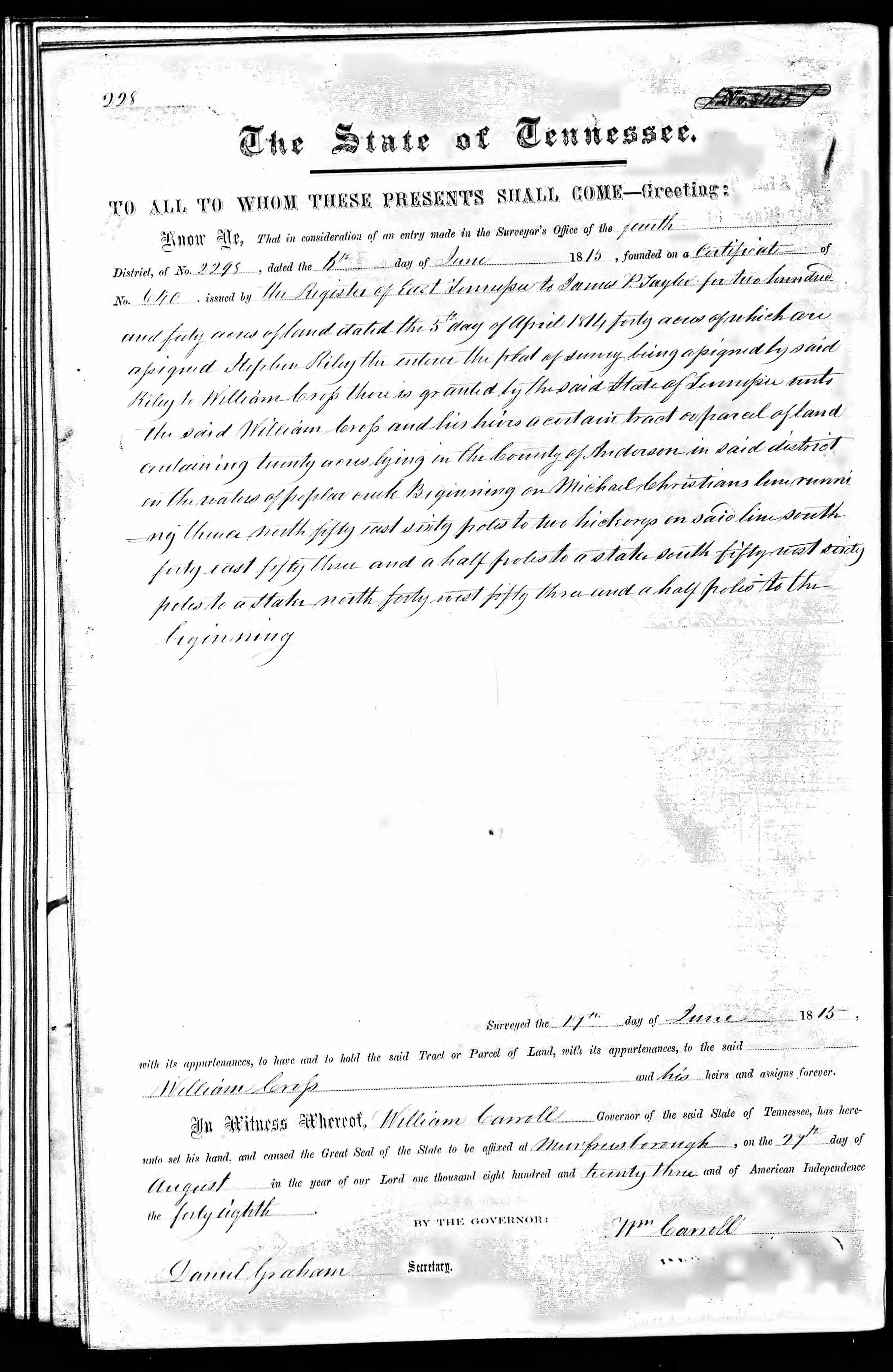 East Tennessee Land Grant Book 7, page 228
