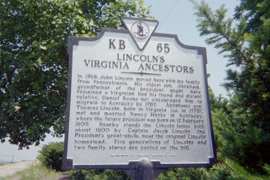 Jacob Lincoln sign on Linville Creek in Rockingham County, Virginia