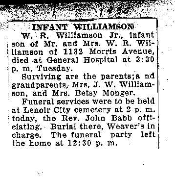 Obituary for W. R. Williamson Jr. (infant)