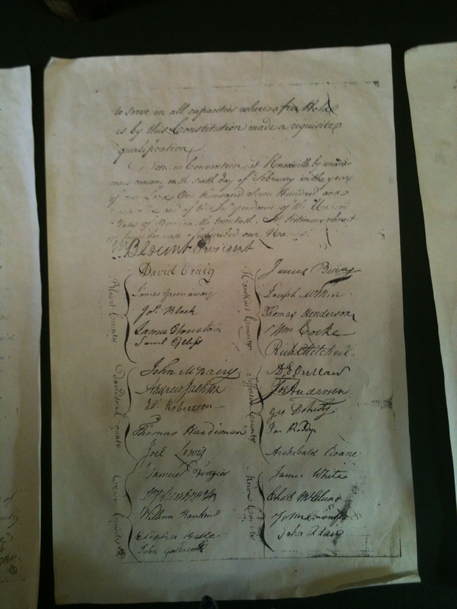 First page, signers of the Tennessee Constitution