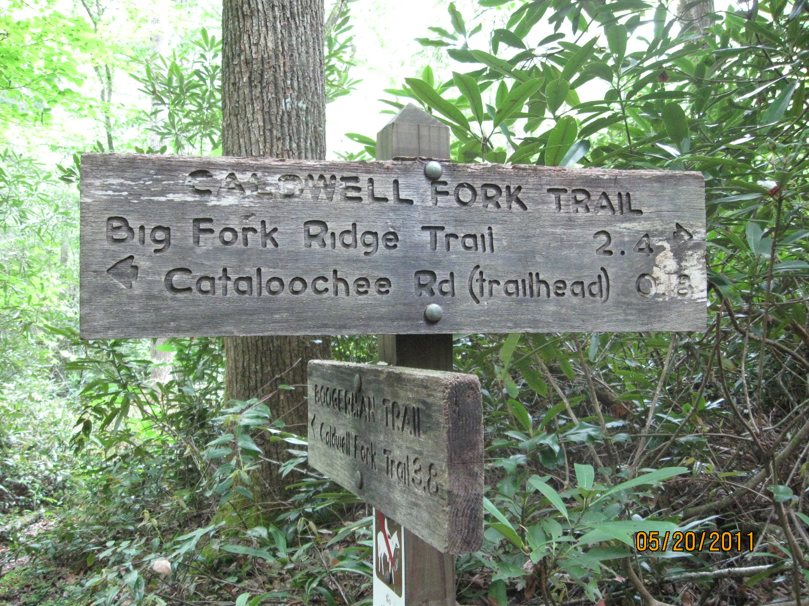 Caldwell Fork Trail, trail sign for junction with Boogerman trail