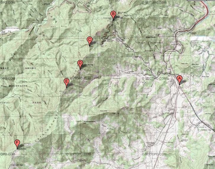 Topographic map of Cataloochee Divide trail