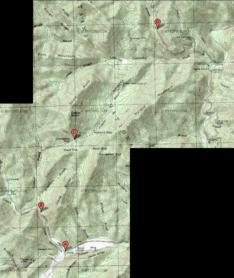 Topographic map of Little Cataloochee trail