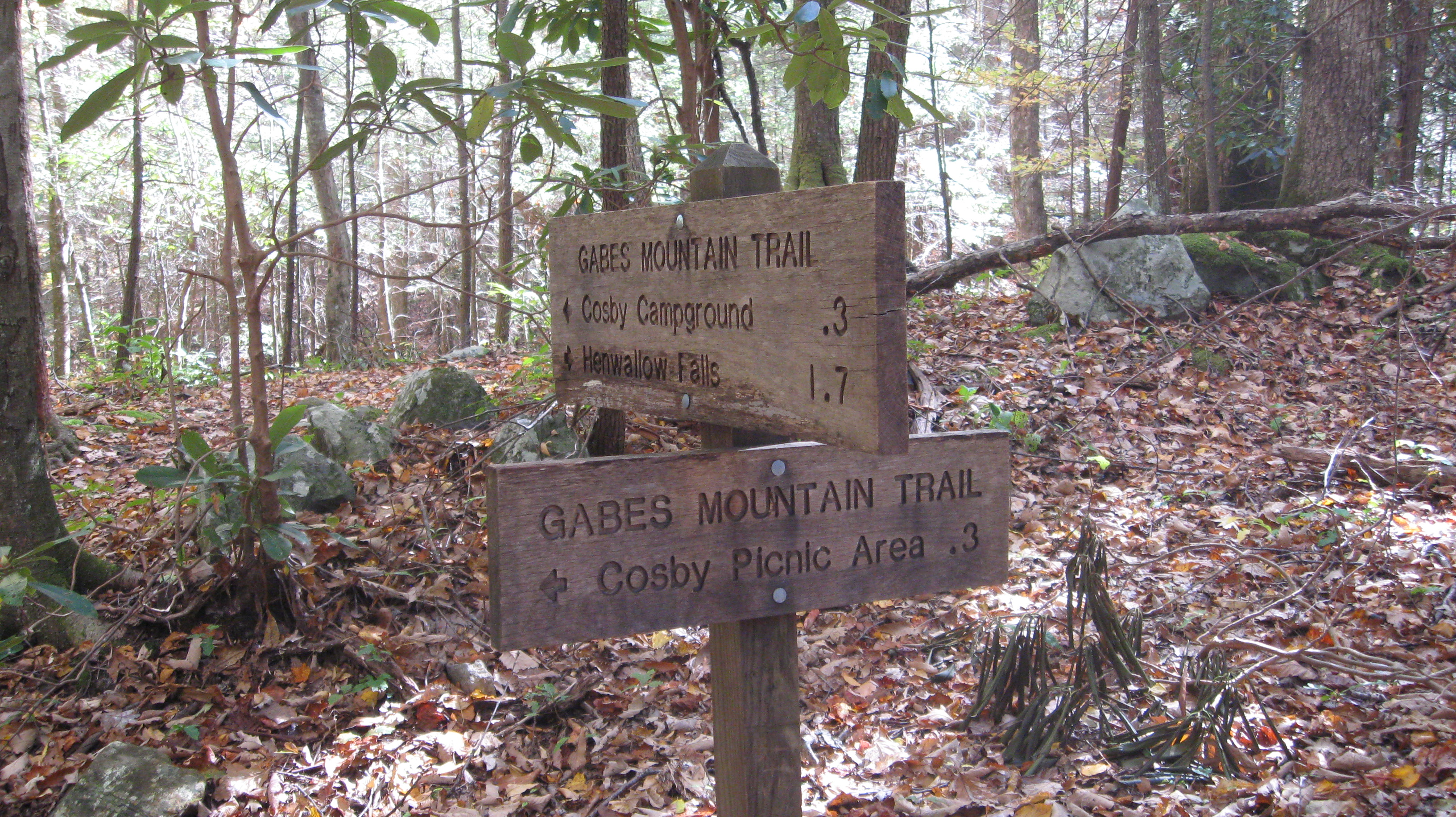 Trail sign near the trailhead where the trails from the two different trailheads join up