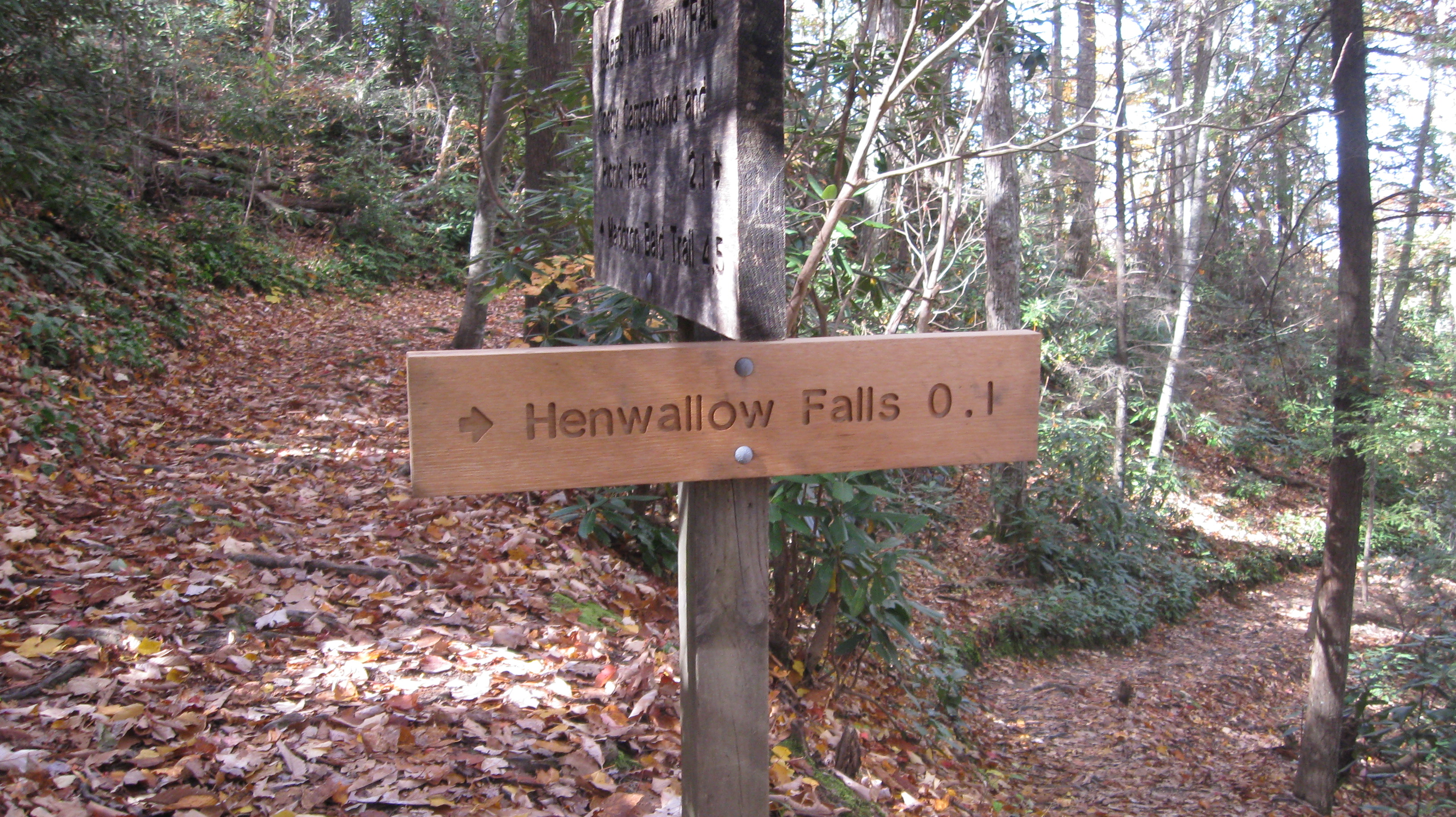 Close up of the Henwallow Falls trail sign