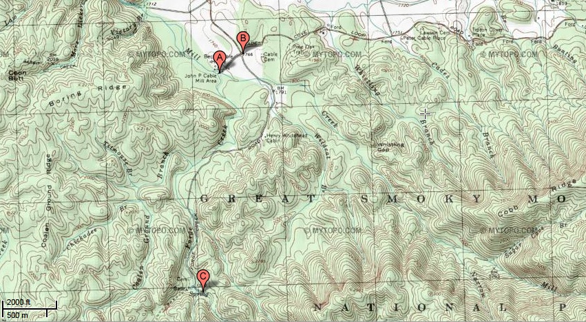 Topographic map of Gregory Ridge trailhead area