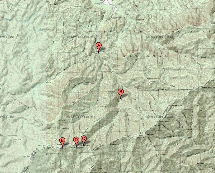 Topographic map of Gregory Ridge trailhead area