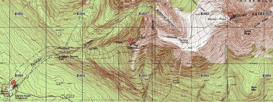 Topographic map of Hunt trailhead area
