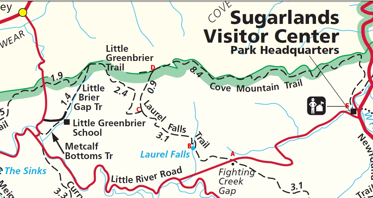Hiking map of Laurel Falls trail