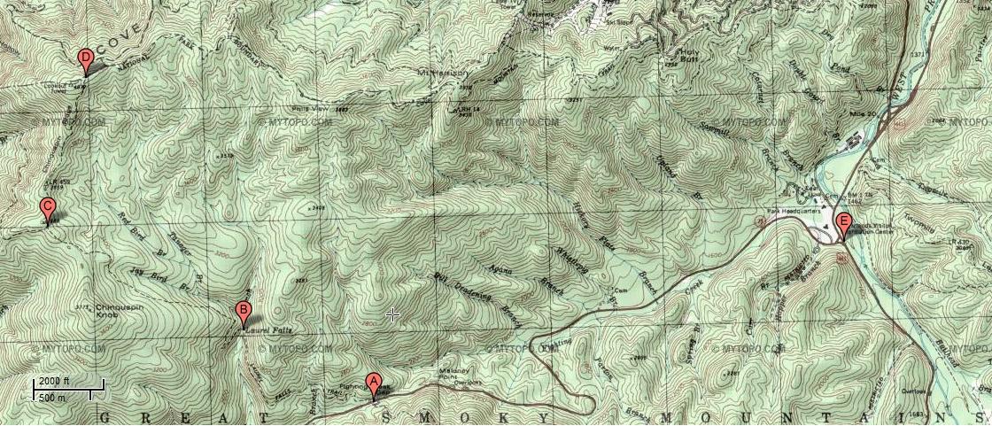 Topographic map of Laurel Falls trail