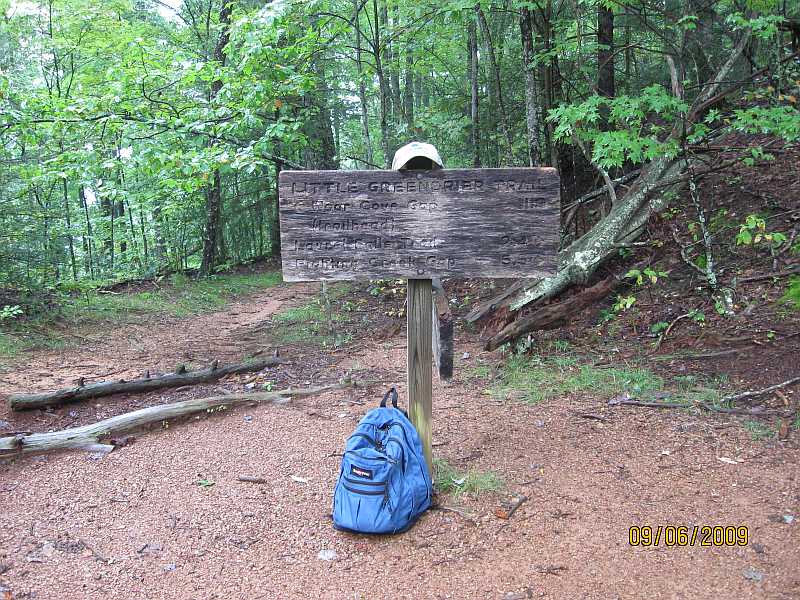 Trail intersection sign at Little Brier Gap