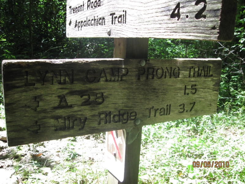 Middle Prong sign - intersection with Greenbrier Ridge trail