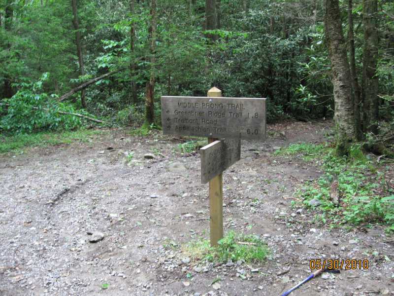 Middle Prong sign - intersection with Panther Creek trail