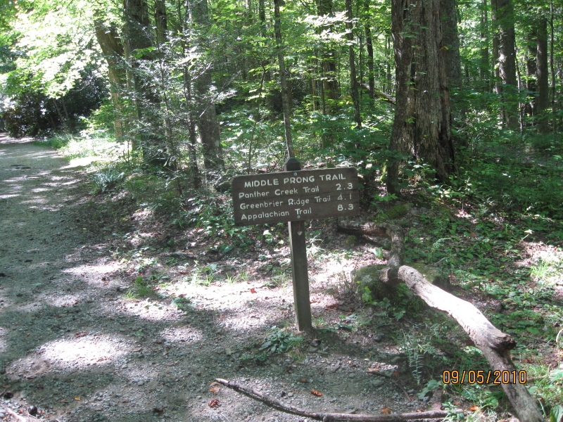 Middle Prong Trailhead sign