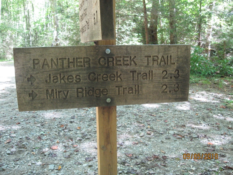 Middle Prong sign - intersection with Panther Creek trail