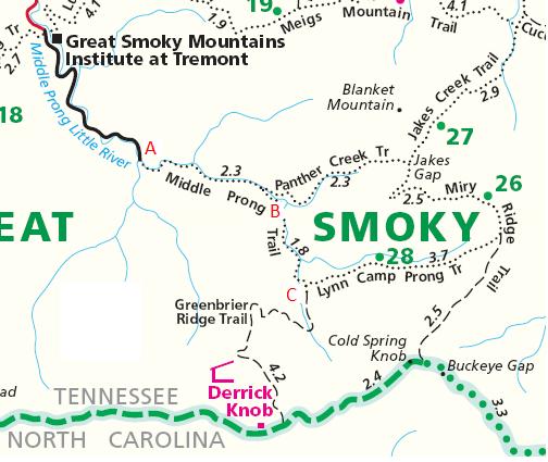 Hiking map of Middle Prong trail