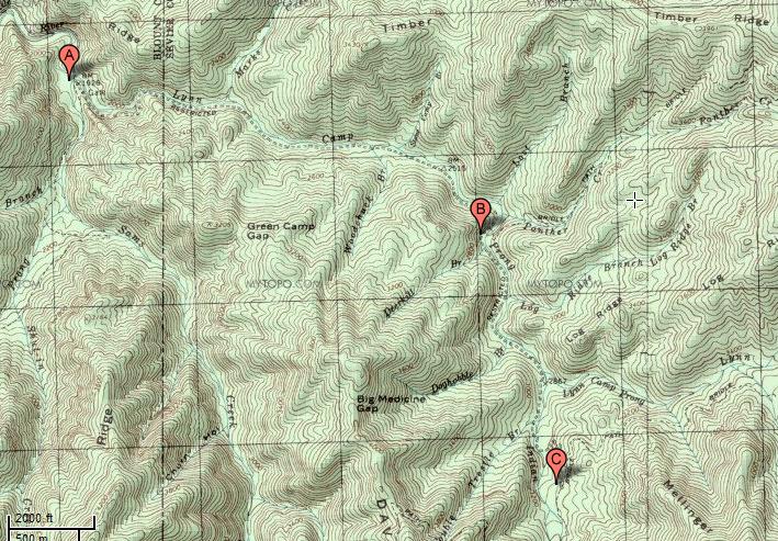 Topographic map of Middle Prong trail