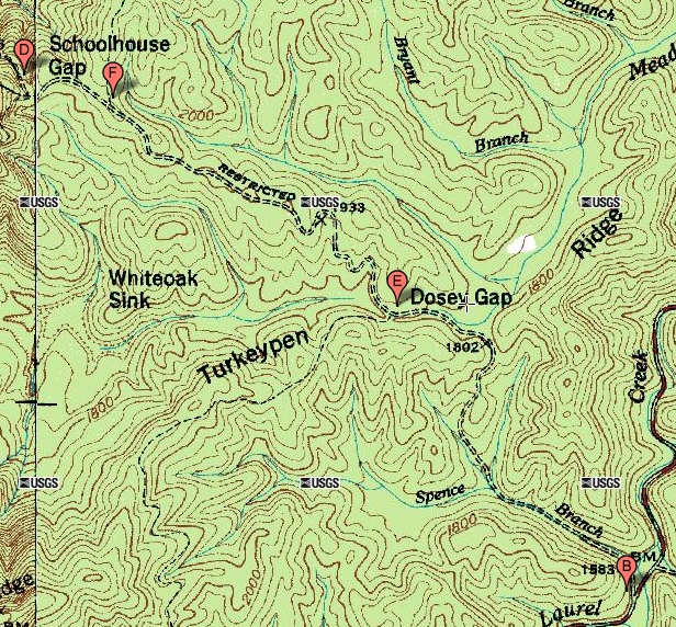 Map of Schoolhouse Gap Trail
