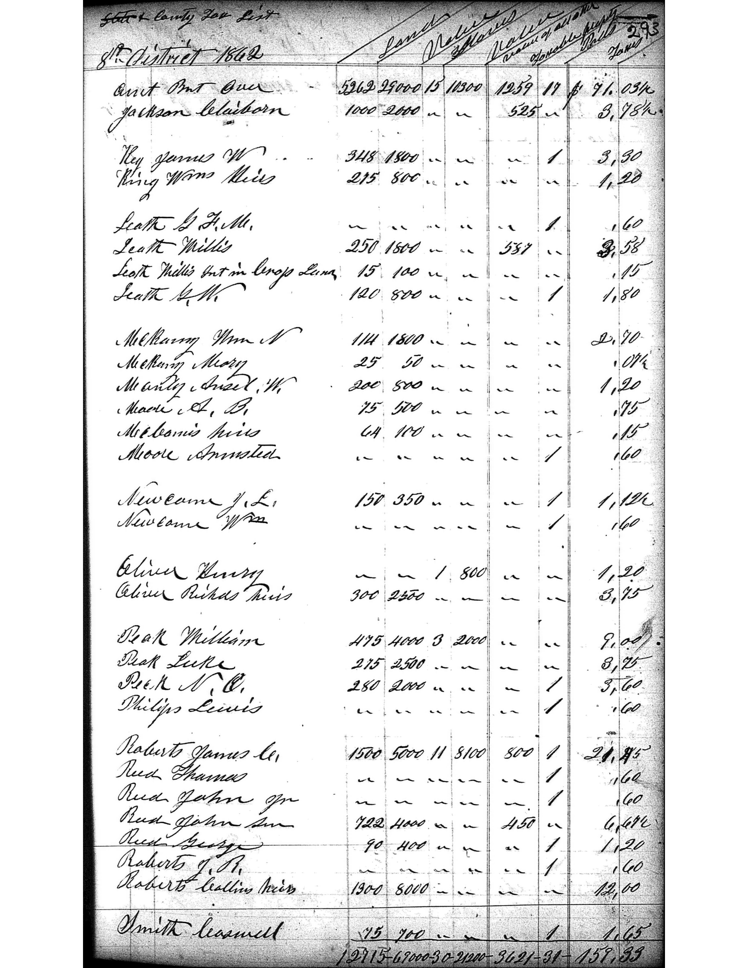 Anderson County Taxes, 1862, District 8, page 293