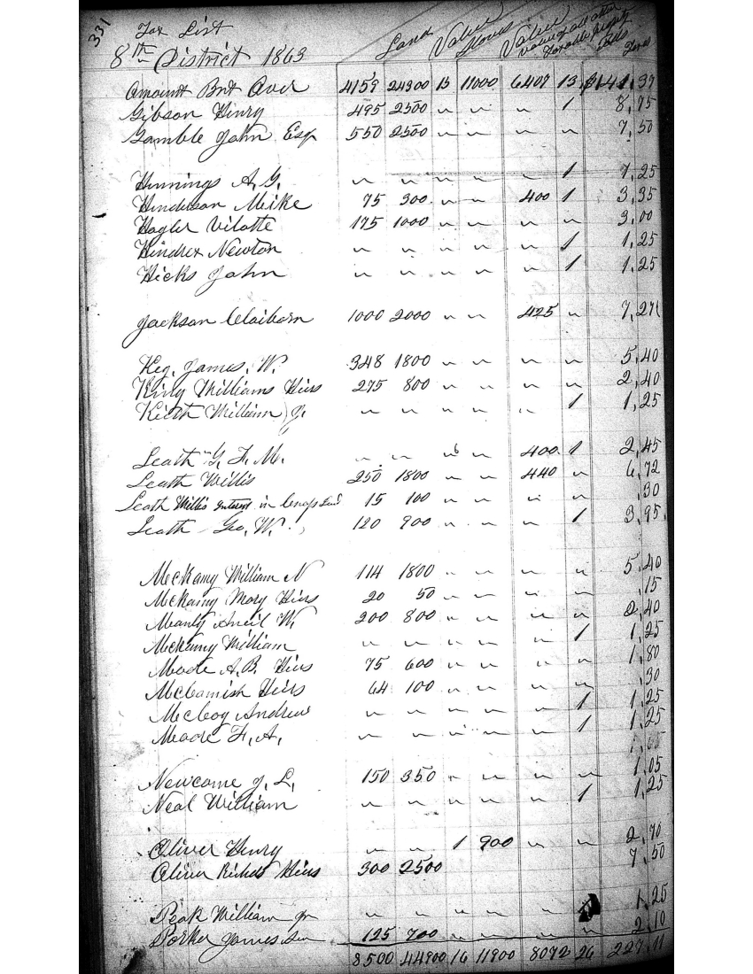 Anderson County Taxes, 1863, District 8, page 331