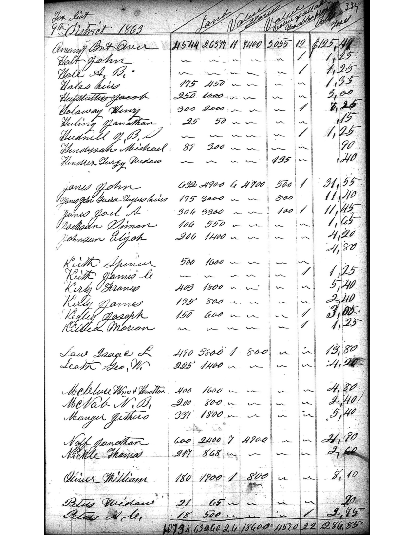 Anderson County Taxes, 1863, District 9, page 334