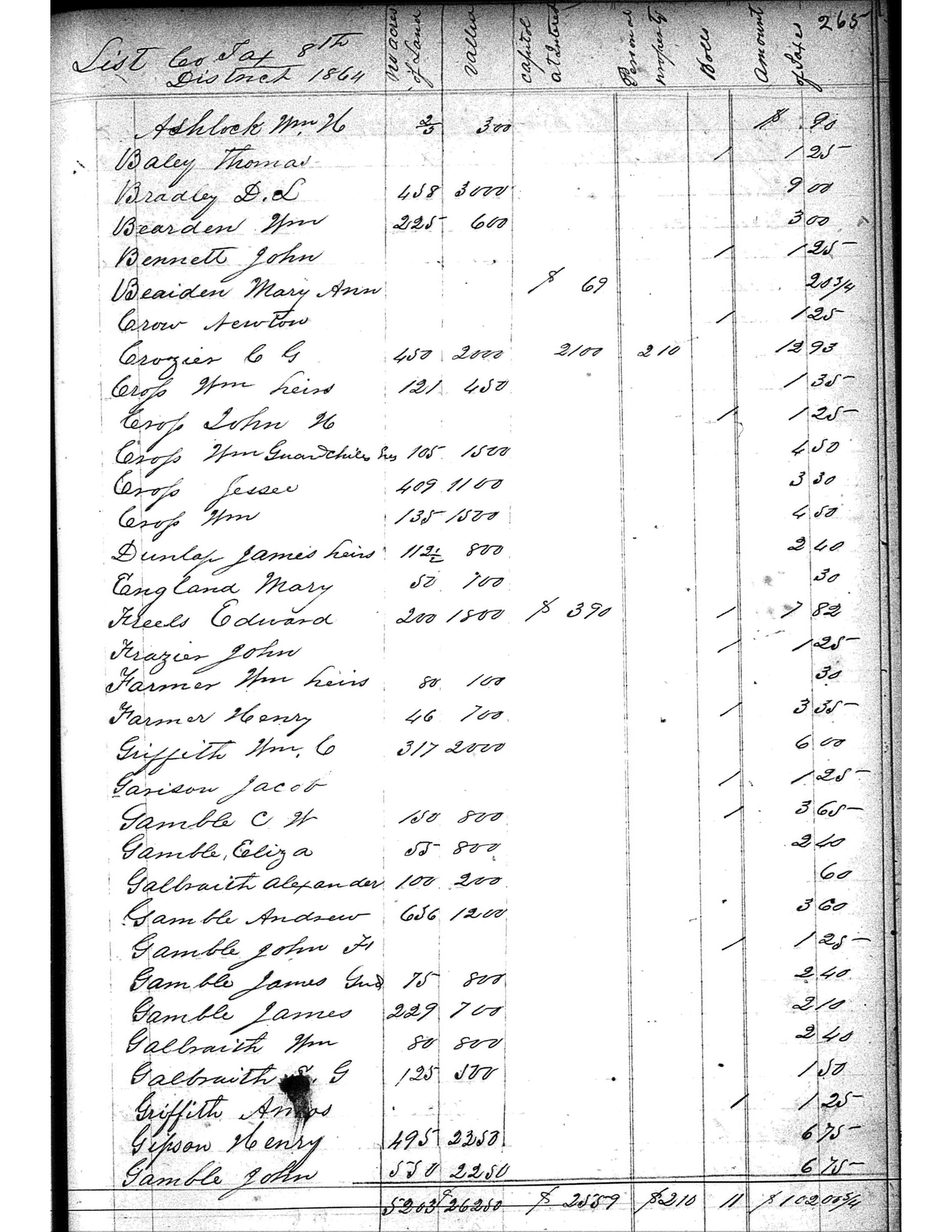 Anderson County Taxes, 1864, District 8, page 265