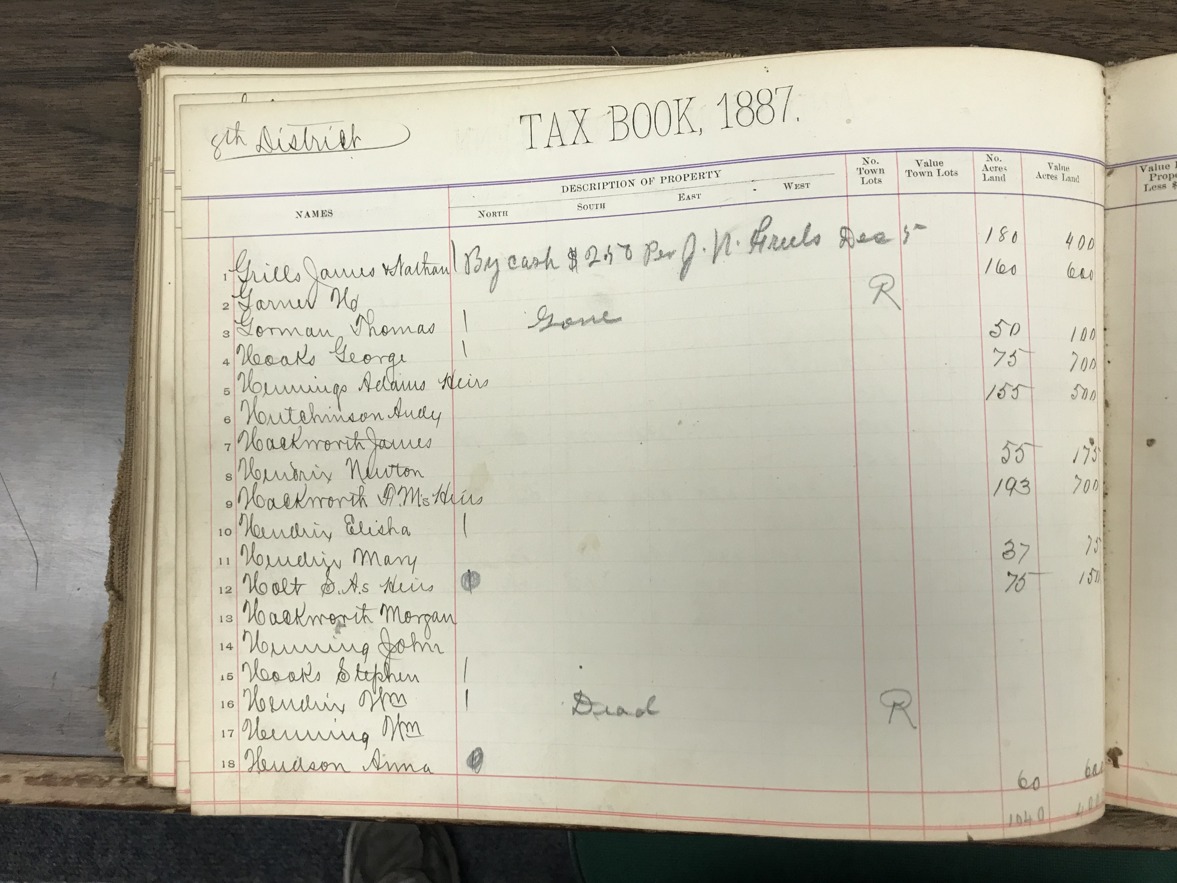 Anderson County Taxes, 1887, District 8, left half of first page